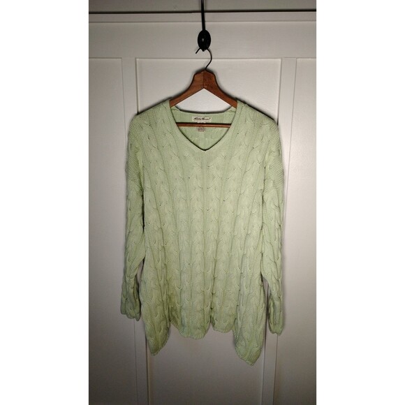 Vintage Eddie Bauer Drifter Sweater XXL Green Chunky Fisherman Cable Knit - Picture 1 of 8